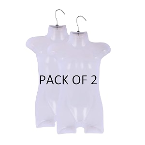 premium plastic kids half body shape white mannequin for display of clothes - hanger - medium size 6-12 age kids pack of 2 2 medium