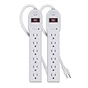 KMC 6-Outlet Surge Protector Power Strip 2-Pack, Overload Protection, 4-Foot Cord, 900 Joule - White