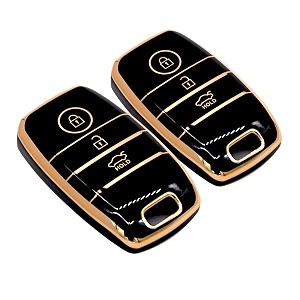 kmh tpu gold car smart key cover compatible for kia seltos sonet carens 3 push button smart key shell case holder key protector black gold pack of 2