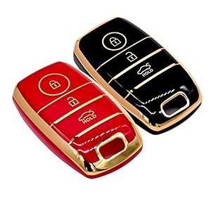 kmh tpu gold car smart key cover compatible for kia seltos sonet carens 3 push button smart key shell case holder key protector black gold amp red gold pack of 2