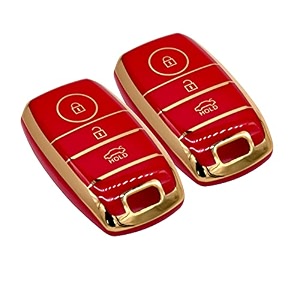 kmh tpu gold car smart key cover compatible for kia seltos sonet carens 3 push button smart key shell case holder key protector red gold pack of 2