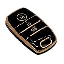 KMH TPU Gold Car Smart Key Cover Compatible for Kia Seltos, Sonet, Carens 3 Push Button Smart Key Shell Case Holder, Key Protector (Black Gold) Pack of 1