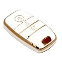 KMH TPU Gold Car Smart Key Cover Compatible for Kia Seltos, Sonet, Carens 3 Push Button Smart Key Shell Case Holder, Key Protector (White Gold) Pack of 1