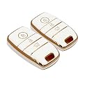 KMH TPU Gold Car Smart Key Cover Compatible for Kia Seltos, Sonet, Carens 3 Push Button Smart Key Shell Case Holder, Key Protector (White Gold) Pack of 2