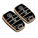 KMH TPU Gold Car Smart Key Cover Compatible for Kia Seltos, Sonet, Carens 3 Push Button Smart Key Shell Case Holder, Key Protector (Black Gold) Pack of 2