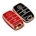 KMH TPU Gold Car Smart Key Cover Compatible for Kia Seltos, Sonet, Carens 3 Push Button Smart Key Shell Case Holder, Key Protector (Black Gold &amp; Red Gold) Pack of 2