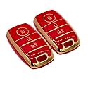 KMH TPU Gold Car Smart Key Cover Compatible for Kia Seltos, Sonet, Carens 3 Push Button Smart Key Shell Case Holder, Key Protector (Red Gold) Pack of 2