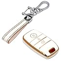 KMH TPU Gold Car Smart Key Cover Compatible for Kia Seltos, Sonet, Carens 3 Push Button Smart Key Shell Case Holder, Key Protector with Keychain (White Gold) Pack of 2