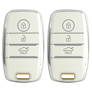 kmh tpu silver car smart key cover compatible for kia seltos sonet carens 3 push button smart key shell case holder key protector white silver pack of 2