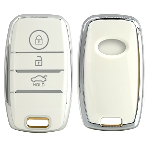 kmh tpu silver car smart key cover compatible for kia seltos sonet carens 3 push button smart key shell case holder key protector white silver pack of 1