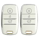 KMH TPU Silver Car Smart Key Cover Compatible for Kia Seltos, Sonet, Carens 3 Push Button Smart Key Shell Case Holder, Key Protector (White Silver) Pack of 2