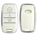 KMH TPU Silver Car Smart Key Cover Compatible for Kia Seltos, Sonet, Carens 3 Push Button Smart Key Shell Case Holder, Key Protector (White Silver) Pack of 1
