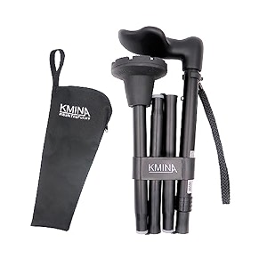 kmina aluminum - ergonomic walking stick for old people left hand foldable adjustable height palm grip made in europe