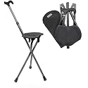 KMINA Cane with Seat Folding Lightweight, Carbon Fiber, Adjustable, Black
