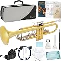 Kmise Bb Standard Trumpet, Premium Brass Trumpets for Student Beginner, Trumpet Instrument Set with Upgraded Case, 7C Mouthpiece, Mute, Beginner's Guide Kit, Cleaning Kit (Gold & Nickel Plated 2)