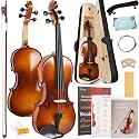 Kmise Violin 1/2 Size Starter Kit for Students Beginners Adults, Quality Ebony Acoustic Fiddle Set with Hard Case, Bow, Rosin, Extra Strings, Shoulder Rest, Guide &amp; Chart