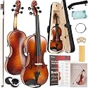 Kmise Violin 4/4 Full Size Starter Kit for Students Beginners Adults, Tiger Flame Acoustic Fiddle Set with Hard Case, Bow, Rosin, Extra Strings, Shoulder Rest, Guide &amp; Chart (Tiger-Stripe, 4/4)