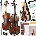 Kmise Violin 4/4 Full Size Starter Kit for Students Beginners Adults, Quality Ebony Acoustic Fiddle Set with Hard Case, Bow, Rosin, Extra Strings, Shoulder Rest, Guide &amp; Chart