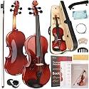 Kmise Violin 4/4 Full Size Starter Kit for Students Beginners Adults, Quality Ebony Acoustic Fiddle Set with Hard Case, Bow, Rosin, Extra Strings, Shoulder Rest, Guide &amp; Chart
