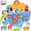KMTJT Toddlers Wooden Noah's Ark Toy for 1 2 3 Boys Girls Baptism Gifts
