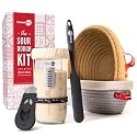 KneadAce Sourdough Starter Kit – 24oz Starter Jar, 2 Cotton Rope Banneton Proofing Baskets, Magnetic Bread Lame for Scoring – Gift for Bakers & Complete Sourdough Bread Baking Set