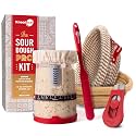 KneadAce Sourdough Starter Kit – 34oz Starter Jar, 2 Round Banneton Proofing Baskets, Magnetic Bread Lame for Scoring – Gift for Bakers &amp; Complete Sourdough Bread Baking Set