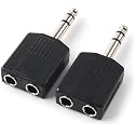 6.35mm (1/4 Inch) Male TRS to 2 x 6.35mm (1/4 Inch) Female TRS Stereo Splitter Connector (2 Pieces) 6.5mm One-Two Stereo Interconnect Audio Adapter