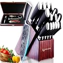 Knife Set, 15‑Piece Kitchen Knives Set with Block Professional Stainless Steel Knives Set for Kitchen Damascus Knives Set with Built‑in Knife Sharpener for Chef's Family