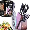 Knife Set, 7-Piece Kitchen Knives Set with Block Professional Stainless Steel Knives Set for Kitchen Damascus Knives Set with Built-in Knife Sharpener for Chef's Family