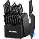 Knife Set, Astercook 21 Pieces Knife Sets for Kitchen with Block, Dishwasher Safe Kitchen Knife Set with Built-in Sharpener, German Stainless Steel Black Knife Block Set, Fathers Day Gift for Men