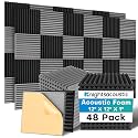 Knightsacoustic 48 Pack Sound Proof Foam Panels for Walls with Self Adhesive, 12x12x1 Acoustic Foam Panels, High Density Acoustic Panels Sound Absorbing, Fire Resistant Studio Sound Proofing Black
