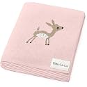 Knit Baby Swaddle Blanket - 100% Cotton Soft Cozy Receiving Swaddle Stroller Blanket for Shower Gift Registry for Newborns, Infants, Toddlers (Deer - Pink)