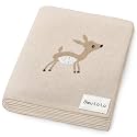 Knit Baby Swaddle Blanket - 100% Cotton Soft Cozy Receiving Swaddling Stroller Blanket Quilt for Shower Gift Registry for Newborns Infants Toddlers Gender Neutral (Deer - Taupe)