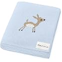 Knit Baby Swaddle Blanket - 100% Cotton Soft Cozy Receiving Swaddle Stroller Blanket for Shower Gift Registry for Newborns, Infants, Toddlers (Deer - Blue)