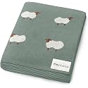 Knit Baby Swaddle Blanket - 100% Cotton Soft Cozy Receiving Swaddle Stroller Blanket for Shower Gift Registry for Newborns, Infants, Toddlers (Sheep - Pasture Green)