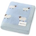 Knit Baby Swaddle Blanket for Boys - 100% Cotton Soft Cozy Lightweight Receiving Swaddling Stroller Quilt Blanket for Newborns Infants Toddlers (Sheep - Baby Blue)