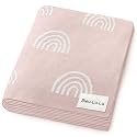 Knit Baby Swaddle Blanket for Girls - 100% Cotton Buttery Soft Cozy Receiving Swaddle Stroller Blanket for Shower Gift Registry for Newborns, Infants, Toddlers (Rainbow - Pink)