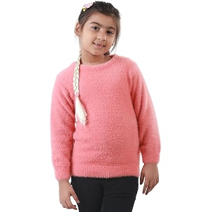 knitco girls round neck pink regular fit acrylic full sleeve skivi sweater 2 to 3 years rn_hair