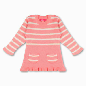 knitco woven round neck casual girls pink white sweater