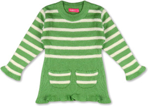 knitco woven round neck casual girls green white sweater