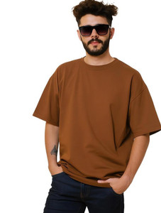 Knite wolf Solid Men Round Neck Brown