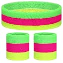 Knitgrip 3 Pack Neon Sweatbands Set Headband Wristband