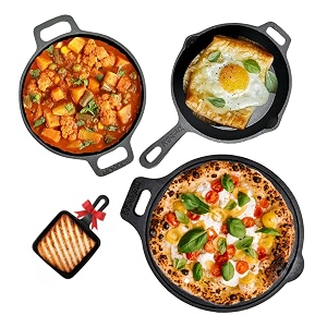 knobon pre-seasoned cast iron cookware set  free mini grill pan dosa tawa 27 cm small kadai 22cm 16lsmall frypan 22 cm 12l kitchen cooking combo pots amp pans set of 4 pcs