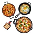 KNOBON Pre-Seasoned Cast Iron Cookware Set + Free Mini Grill Pan| Dosa Tawa (27 cm)+ Small Kadai (22cm 1.6L)+Small FryPan (22 cm 1.2L) Kitchen Cooking Combo Pots &amp; Pans Set of 4 Pcs|