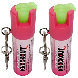 knockout self defence pepper spray with keychain glow-in-dark trigger for women safety  pocket size  10ft range  25 bursts  tested by shriram institute for industrial research  pack of 2
