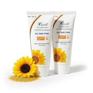 knoll healthcare sunscreen spf 50 with uvauvb sun protection broad spectrum vitamin e lotion suncreen for dry skin oily skin water and sweat resistance non greasy 120ml pack of 2