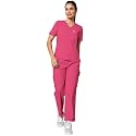 Knya Scrub Suit for Women | 10 Pocket | V Neck Top &amp; Bottom Set | Short Sleeves | Lightweight &amp; Breathable | Hospital Clinic &amp; OT Wear | Medical Uniform | Scrubs for Female Doctors Nurses &amp; Dentists Hot Pink (