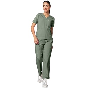 knya scrub suit for women  10 pocket  v neck top amp bottom set  short sleeves  lightweight amp breathable  hospital clinic amp ot wear  medical uniform  scrubs for female doctors nurses amp dentists
