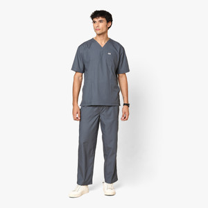 knya mens scrubsuits  5 pocket  v neck  for doctors pant shirt hospital scrub heather grey m