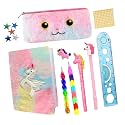 KOBBET® 10pcs Unicorn Stationery Gift Set for Girls, Birthday Party Return Gift, Party Favor Gift for Kids Unicorn Fur Pouch Diary with Complete Stationery, Unicorn School Stationery Set (A5 Diary)